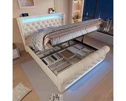 REDOM Opbergbed 140x200x110 cm van fluweel, LED-licht en USB/Type-C in hoofdbord