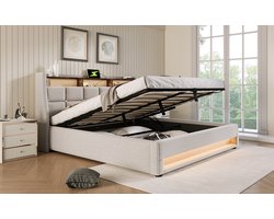 REDOM Opbergbed 140x200x117 cm van linnen, met LED-verlichting en USB-poort