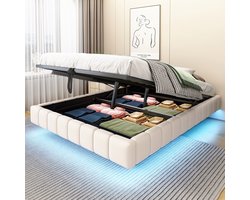REDOM Opbergbed 140x200x31 cm van linnen stof, hydraulisch liftsysteem en LED-licht