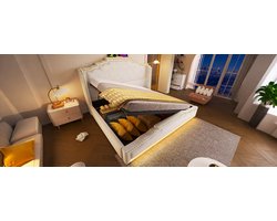 REDOM Opbergbed 160x200x120 cm van fluweel, hydraulisch liftsysteem en LED met USB/USB-C