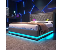 REDOM Opbergbed 180x200x101 cm van katoen, hydraulisch liftsysteem en hoofdbord met USB/Type-C