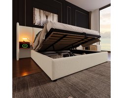 REDOM Opbergbed 180x200x104 cm van linnen, hydraulisch liftsysteem met hoofdbord en USB/Type-C