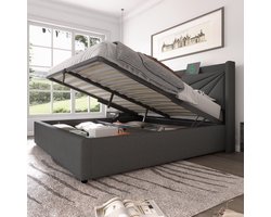 REDOM Opbergbed 186x208x107 cm van katoen-linnen, USB & Type-C laden en hoofdbord