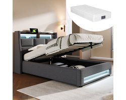 REDOM Opbergbed 90x200x117 cm van linnen, LED-verlichting en USB-aansluiting