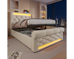 REDOM Opbergbed 96x220x110 cm van fluweel, LED-verlichting en laadstation