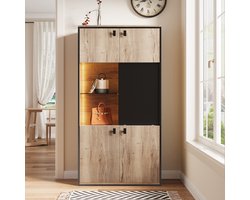 REDOM - Opbergkast - 3-Zones Ontwerp - Modern - Voor Woonkamer Of Kantoor - Houtlook En Zwart - 77,8 X 36 X 150 Cm