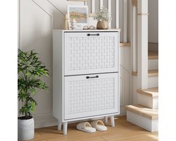 REDOM - Opbergkast - MDF en spaanplaat - Handgeweven rattanfront met verstelbare verdelers - White