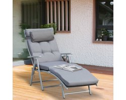 REDOM - Opvouwbaar Ligbed - 7-Standen Verstelbare Rugleuning - Weerbestendig - Metaal - Grijs - 137 x 63,5 x 100,5 cm