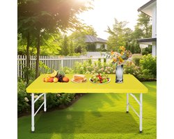 REDOM - Opvouwbare Tafel Met Handgreep - Verstelbare Hoogte - Kunststof En Stalen Frame - Geel - 125 X 61 X 58-74 Cm