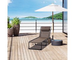 REDOM Opvouwbare Tuinligstoel - 5-Standen Verstelbare Rugleuning - Met Hoofdkussen En Zijvak - Polyester - Bruin - 185 X 58 X 30 Cm