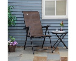 REDOM - Opvouwbare Tuinstoel Met Armleuningen - 7-Standen Verstelbare Rugleuning - Polyethyleen - Bruin - 58 X 71 X 111 Cm