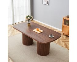 REDOM - Ovale Eettafel - Geribbelde Zuilvoet - Organisch Ontwerp - Voor Eethoek - MDF Met Houtlook - Walnoot