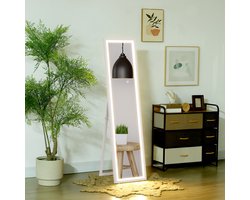REDOM - Passpiegel Met Dimbare LED-Verlichting - 160x40 cm - Touchbediening - Vrijstaand Of Wandmontage - Grote Spiegel Voor Slaapkamer Of Hal - Glas - Wit