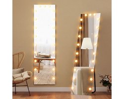 REDOM - Passpiegel - Randloos Met RGB-Verlichting En 21 Lampen - Staand Of Aan De Wand - Glas - Transparant - 150 x 40 cm