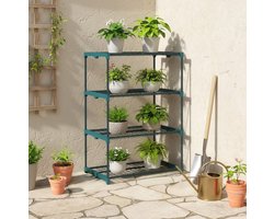 REDOM - Plantenrek - 4-laags open stellingkast - Staal en kunststof - Voor binnen en buiten - Donkergroen - 67 x 49 x 105 cm