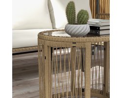 REDOM - Rattan Tuinmeubelset 3-Delig - Ligbed En 2-Zitsbank Met Salontafel - Glazen Tafelblad - Crèmewit