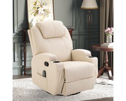 REDOM - Relaxfauteuil En Schommelstoel - Met Ligfunctie En Massage - Draaibaar - Kunstleer - Crèmewit - 84 X 92 X 109 Cm