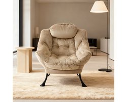 REDOM Relaxfauteuil Met Hocker – Comfortabele Lounge Stoel Met Hoofdkussen En Zijvak – Moderne Fauteuil Voor Woonkamer Of Slaapkamer – Stof En Metaal – Khaki