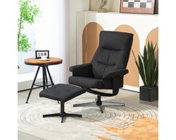 REDOM - Relaxfauteuil Met Hocker - Verstelbare Rugleuning, Draaibaar En Schommelend - Polyester - Zwart