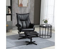 REDOM - Relaxfauteuil Met Hocker - Verstelbare Rugleuning En 360° Draaibaar - Modern - Voor Woonkamer - Kunstleer En Staal - Zwart