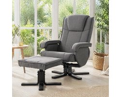 REDOM Relaxfauteuil met Voetenbank – 360° Draaibaar & Verstelbaar – Comfortabele TV Stoel voor Woonkamer – Donkergrijs