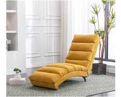 REDOM - Relaxligstoel - Zachte Vibratiefunctie En Opbergvak - Modern - Voor Woonkamer Of Slaapkamer - Linnen - Mosterdgeel - 55 X 148 X 84 Cm