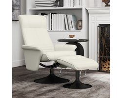 REDOM Relaxstoel Met Voetenbank - 360° Draaibaar - Verstelbare Rugleuning Tot 135° - Met Brede Armleuningen - Ergonomisch Comfortabel - Voor Woonkamer of Leeshoek - Polyester - Crèmewit