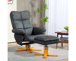 REDOM Relaxstoel Met Voetenbank – 80 x 86 x 99 cm – Verstelbare Rugleuning En 360° Draaibaar – Comfortabele Fauteuil Voor Woonkamer Of Leeshoek – Hout – Donkergrijs
