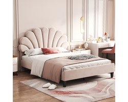 REDOM Romantisch Twijfelaar Bed (140x200 cm) - Zacht Fluweel met Bloemvormig Verstelbaar Hoofdbord - Beige