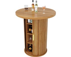 REDOM - Ronde Bartafel 60 x 60 x 91,6 cm – Met Opbergruimte En Schuifdeur – Moderne Statafel Voor Woonkamer Of Bar – MDF En Metaal – Houtkleur