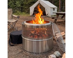 REDOM - Rookloze vuurkorf - Roestvrijstalen constructie - 360° warmteverdeling - Draagbaar en eenvoudig te reinigen - Voor tuin, camping en terras - Roestvrij staal - Zilver - 50 x 50 x 40 cm