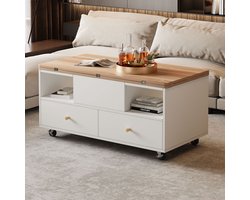 REDOM Salontafel 100x50x47,5 cm van MDF, verstelbare hef- en klapfunctie met 4 lades en wieltjes