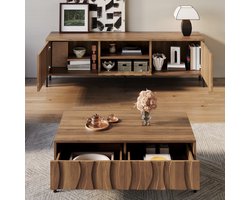 REDOM - Salontafel En Tv-Meubel Set - Golvend Patroon - Japanse Stijl - Woonkamer - MDF - Naturel