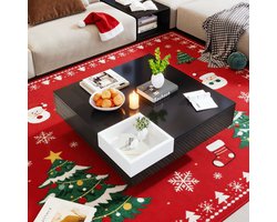 REDOM Salontafel hoogglans met afneembare opbergbox en multicolor LED‑strip | Zwart‑wit met betonaccent, 72×72×30 cm