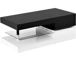 REDOM Salontafel met LED-ambiance, APP & Bluetooth, 16 kleuren, hoogglans zwart-wit, gehard glas, 90×45×35,5 cm