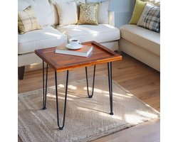 REDOM Salontafel van massief mahoniehout, met ijzeren poten en antislip voetpads