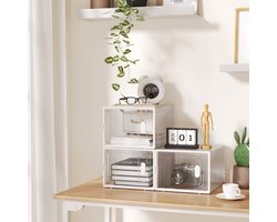 REDOM - Schoenopbergbox - Stapelbaar - Met magnetische deur en deksel - Ventilatieopeningen - Minimalistische stijl - Hal en slaapkamer - Kunststof - Transparant en wit - 28 x 36 x 21 cm