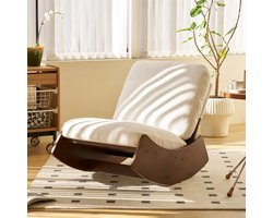 REDOM - Schommelstoel - Glijdende schommelbeweging - Corduroy bekleding - Gepolsterde zitting - Woonkamer en slaapkamer - Hout en stof - Wit - 90 x 62 x 72 cm
