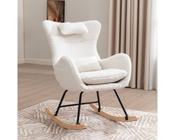 REDOM Schommelstoel Teddy Stof - Voedingsstoel met Hoofd- en Lendenkussen - Relaxstoel - Wit
