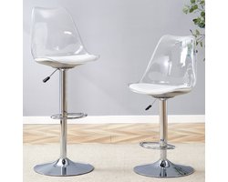 REDOM - Set Van 2 Barkrukken - Verstelbaar En 360° Draaibaar - Modern - Voor Keuken Of Bistro - Metaal Kunststof - Zilver Transparant