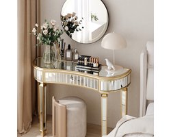 REDOM - Sidetable - Halve maan - Met lade - Spiegelend glas - Modern - Hal, woonkamer en slaapkamer - MDF en glas - Goud/Zilver - 120 x 38 x 78 cm
