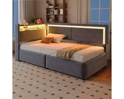 REDOM Slaapbank Met Opbergruimte - Usb-Aansluitingen En Led-Verlichting - Fluweel - Donkergrijs - 90 X 200 Cm