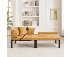REDOM - Slaapbank - Uitschuifbare slaapfunctie - Opklapbaar ontwerp - 1-zits - Slaapkamer en studeerkamer - Hout en velvet - Geel - 176 x 81 x 64 cm