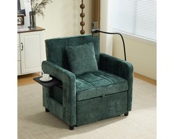 REDOM - Slaapfauteuil 2-in-1 Relaxstoel – Verstelbare Rugleuning En Opbergruimte – Voor Woonkamer, Slaapkamer En Ontspannen – Chenille – Groen – 167 x 79 x 83 cm