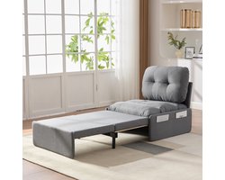 REDOM - Slaapstoel - 2-In-1 Uittrekbaar - Modern - Voor Kleine Ruimtes - Linnen - Grijs - 81,5 X 92 X 90 Cm