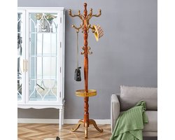 REDOM - Staande Kapstok - Meerdere Haken - Klassiek Europees - Voor Hal - Massief Hout En Metaal - Houtkleur - 195 Cm