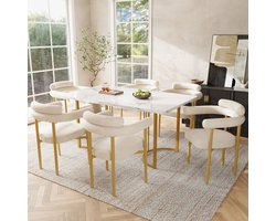 REDOM - Stoel - Ergonomisch - Modern - Voor Eetkamer Of Werkkamer - Metaal - Beige Met Goudkleurige Poten - 70 x 62 x 84 cm
