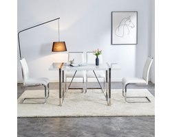 REDOM - Stoel Met Ergonomische Rugleuning - Minimalistisch - Metaal, Kunstleer En Linnen - Wit