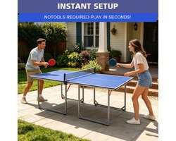 REDOM - Tafeltennistafel - Inklapbaar en draagbaar - MDF speelvlak en metalen frame - Netset met 2 batjes en 3 ballen - Blauw - 182 x 91 x 76,2 cm