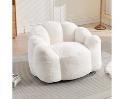 REDOM Trendy Lotus Fauteuil – Plofbank / Loveseat 110 cm – Zachte Teddy Pluche Stof – Geen Montage – Witte bank voor slaapkamer of woonkamer – Bloemvormig design